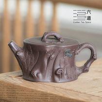 Boutique flower vase Pine pile pot 7 Xu Fengjuan handmade purple clay bionic device Yixing Purple Sand pot