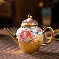 999 True gold hand-painted under-glazed bright white gold porcelain founder Xiao Jianhui to sign the bottom of the Lameteapot 210cc