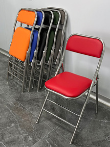 怡春不锈钢椅子可折叠椅靠背凳子家用会议办公室红色复古老式软包