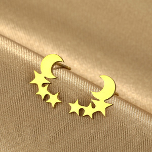 时尚简约新款不锈钢月亮和星星耳钉耳环 星星耳环饰品首饰礼物