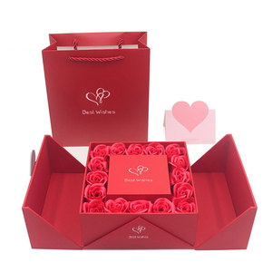 情人节浪漫项链盒双开门永生花礼盒16朵红色玫瑰花盒心相印包装盒