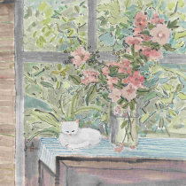 Yang Jiwen (white cat in the flower window) a member of the Chinese Oil Painters Association
