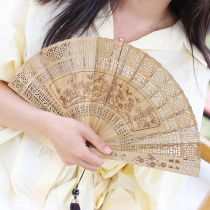 Jinsi Nan wooden fan hollow carved flowers rich self-use Gift Collection