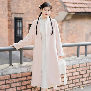 粉色新中式旗袍外套小个子优雅加厚秋冬改良版百搭日常中国风外套