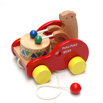 Bear drumming drag car Baby drag toy Pull rope pull line Toddler toy Children toddler 1-2-3 years old