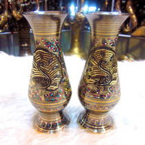 Pakistan traditional handicrafts Copper carving colorful peacock peace auspicious bottle factory direct sales gifts