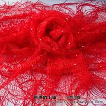 Qiqi accessories Big Red Ice Silk sequin lace hijab tassel belt spikes traditional bridal hijab