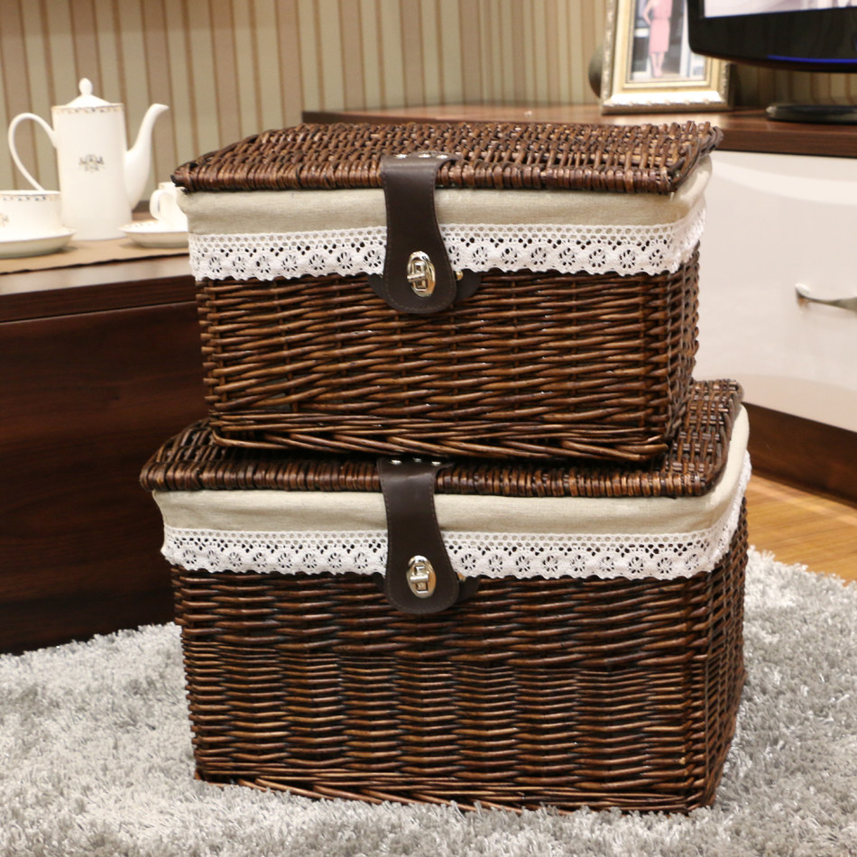 Vine-made willow new dirty clothes to collect basket cosmetics collection box home finishing appliances extra large with cover