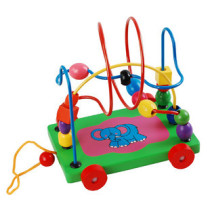 Nursery Childrens wooden children Baby Toys Puzzle Trailer wrap around Pearl Beads Wooden early teach Toys