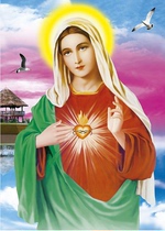  HIGH-DEFINITION 3D THREE-dimensional PAINTING OF THE VIRGIN MARY THE SACRED HEART OF JESUS THE CATHOLIC ICON PAINTING 25X35CM CATHOLIC ICON