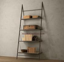 美式铁艺书架 实木混搭LOFT风格家具 梯形书架 置物架 做旧电视架