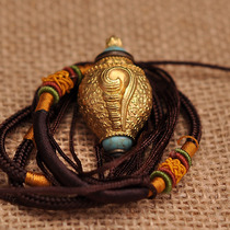 Tibetan Buddhist supplies Fine pure copper carved conch Gawu box Gawu box Pure Copper as the law design with rope