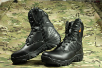 7GEAR Black High Top Delta Tactical Boots Military Fan Boots Desert Boots Side Zipper Quick-off Two-Layer Leather