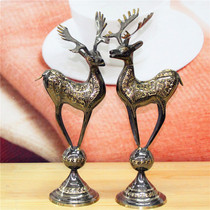 Pakistani traditional handicraft bronze 14 inch couple sika deer Fushou deer wedding gift BT28