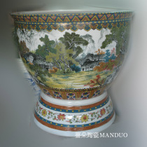 Jingdezhen hand-painted underglaze multicolored porcelain cylinder gongpen landscape porcelain color cylinder with porcelain foot cylinder landscape