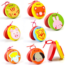 Wooden cartoon soundboard percussion instrument toy educational baby handle odorless children beat play