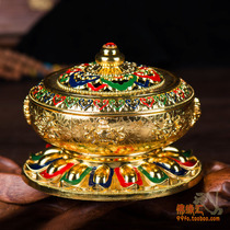 (Buddhism) Tibetan Buddhist supplies hand-painted eight auspicious lotus lotus incense burner large