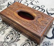 Exquisite wood carving 10-inch creative retro napkin pumping box Pakistani handicrafts