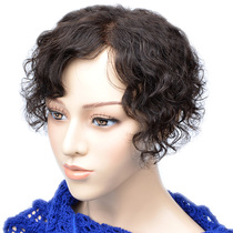 Wig piece One-piece incognito head hair replacement piece real hair female short curly hair middle-aged and old to cover white hair natural oblique bangs