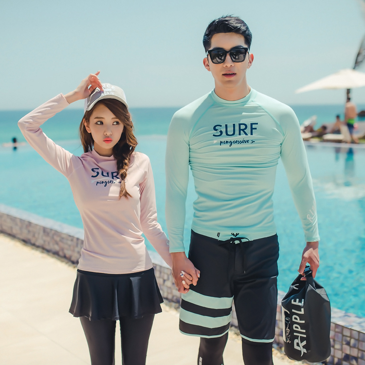 Diving couple sunscreen long-sleeved swimsuit female split trousers skirt three-piece slimming belly snorkeling surf suit