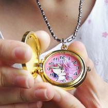 Guardian sweetheart childrens pocket watch necklace gold-plated electronic watch Cartoon toy watch childrens early education four-color diamond