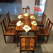 Pleasant Family Tribe Solid Wood Dining Table And Chairs Combine Rectangular Walnuts Wood Log Small Family Style Modern Minimalist Furniture