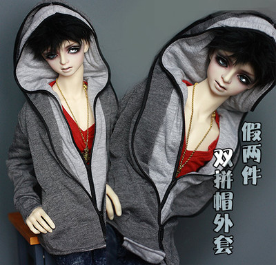 taobao agent 3 minutes 17 Male uncle BJD.SD baby clothes fake two-piece double zipper scratch hoody jacket jacket-gray ash