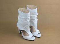 Custom-made fashion white leather high-heeled fine-heeled open-toe womens shoes short boots to sample custom size code
