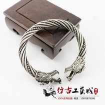 Antiques Miscellaneous Antique Silverware Silverware Silver Bangles Twisted Dragonhead Round Bangles Wrapped Old Fashioned