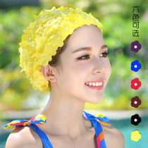 Sweet and cute fashion hot spring swimming cap petal long short hair swimming cap female three-dimensional flower large size swimsuit swimming cap