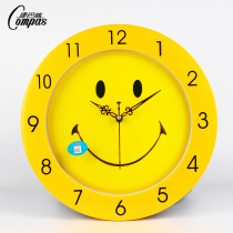 Kangba creative wall clock cartoon wall watch cute yellow smile face quiet clock sound clock clock living room wall clock Big Quartz clock
