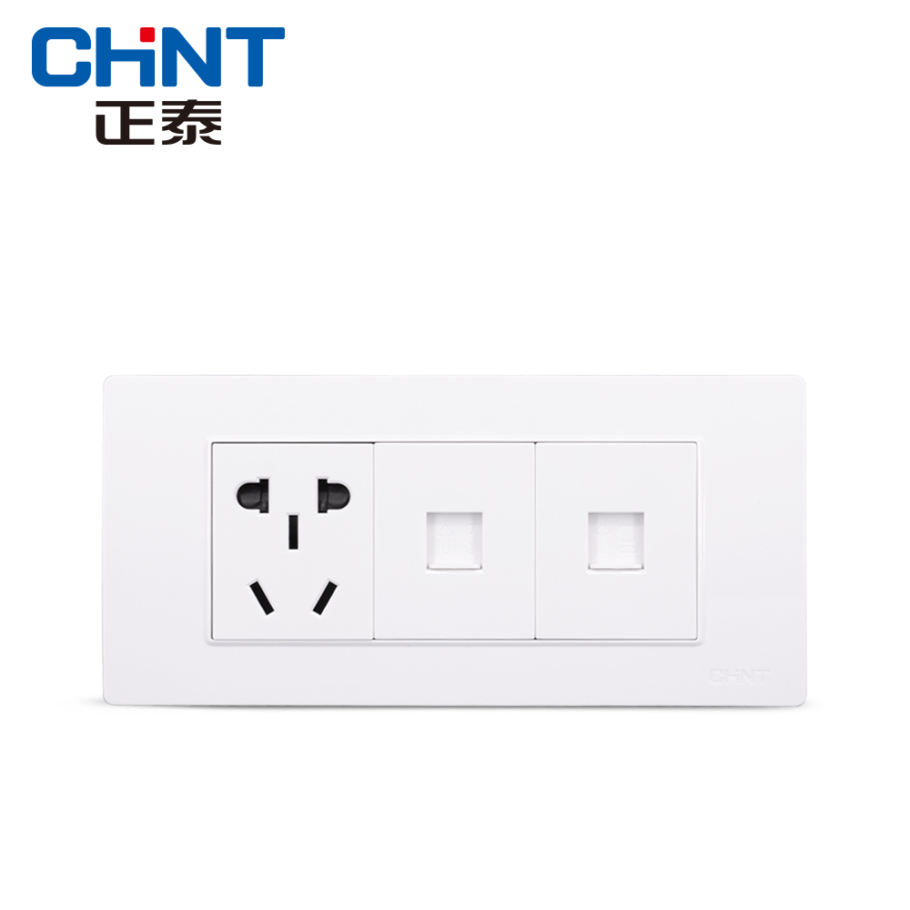 Zhengtai Electrician 118 wall switch socket NEW5D steel frame dazzling white three-in-one telephone computer
