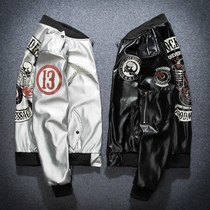 Leather jacket male pilot black motorcycle couple stand-up collar baseball suit Youth casual fashion brand handsome autumn and winter jacket