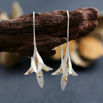Wife Silver Ear Rings Thai Chiang Mai Original Handmade Clear Heart Elegant Temperament Long Broccoli Color Earrings