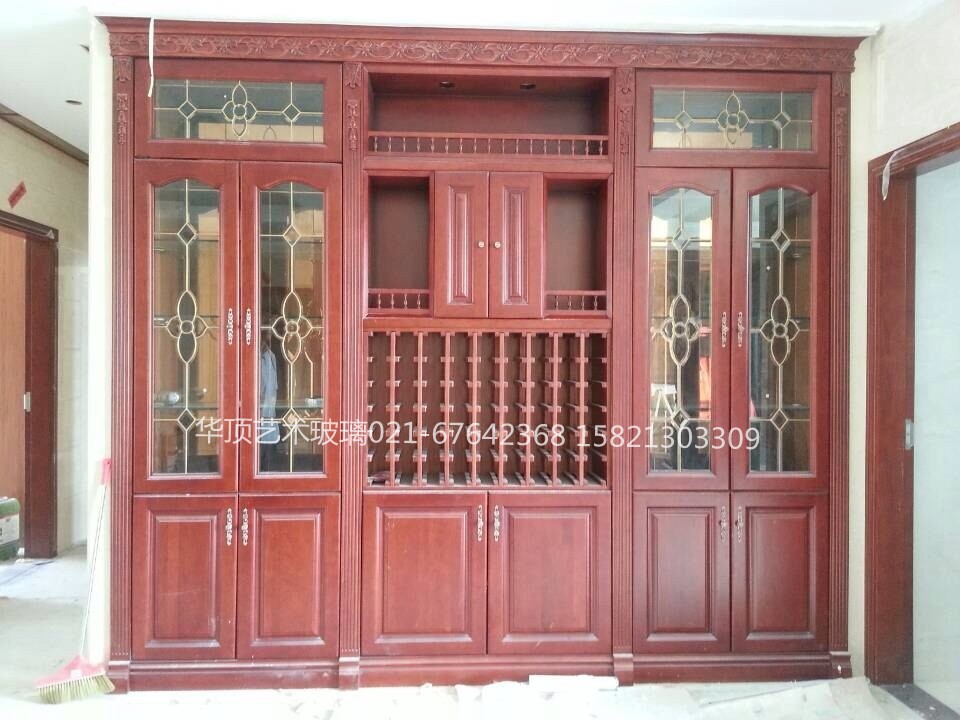 Cabinet copper bar glass single layer copper strip set glass wine cabinet wooden door glass partition glass