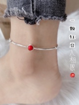 2021 simple sterling silver anklet cattle annualized Tai Sui natural red cinnabar S925 silver foot ring evil female Tanabata