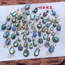 Nepal Hand-inlaid s925 Sterling Silver Pendant Necklace Women's Grey Moonlight Lafite Retro Jewelry Full of 100