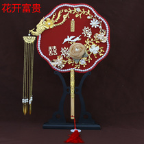 Red lace bride married Xiuhe fan fan black frame new Chinese single-sided finished product covering gold cluster fan