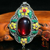 Antique collection old silversmith court cloisonne roasted blue old silver inlaid ruby zircon old objects silver pendant