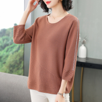 Mother spring and autumn knitwear thin coat middle-aged and elderly women loose size foreign mulberry silk seven-point sleeve t-shirt