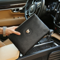 Hong Kong 2022 new genuine leather black handbag male and American fashion wallet handgrip bag 100 lap envelope bag