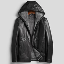 Haining genuine leather jacket mens mink liner whole mink fur one-piece overcoat short hooded casual jacket