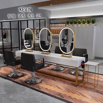 Simple modern hair salon Barber shop special mirror table single double-sided beauty salon luminous mirror photo studio makeup mirror with lamp