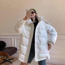 Anti-season clearance PU leather white down jacket womens 2021 new medium-long design niche white duck down winter