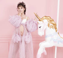 Pregnant mother fashion photo clothing pink wave point pregnant women photo studio clothing creative maternity clothing