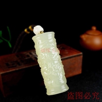 Natural ice species of green and white jade dragon pillar hand piece Dragon pan column Fu Jade hand play piece Mens jade pendant