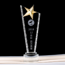 Crystal trophy custom custom creative trophy Crystal license plate Annual meeting Five-pointed star trophy lettering award medal