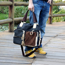 Korean version of casual canvas shoulder bag mens bag fashion school bag one shoulder diagonal bag messenger bag travel bag big bag tide