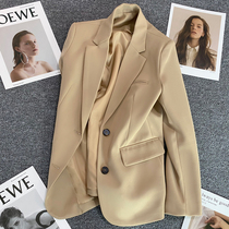 Brown blazer female Korean version of loose straight tube temperament thin 2021 Spring and Autumn new small man suit jacket