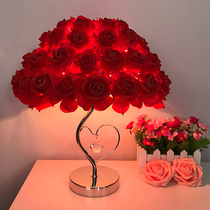 Crystal table lamp Creative wedding wedding room red dowry bedroom Bedside lampstand lamp European style rose wedding gift